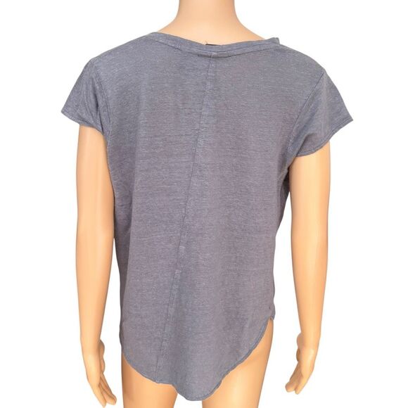 Tahari 100% linen gray Top shirt Linen Asymmetrical Hem Short Sleeve size M - Picture 3 of 7